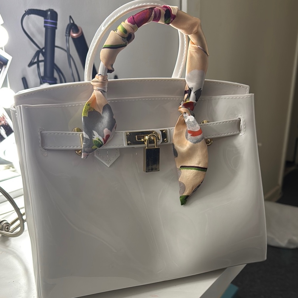 Elegant White Handbag with Scarf Accent